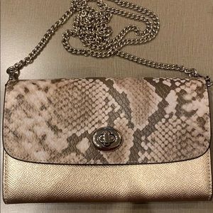 Coach gold and snakeskin crossbody